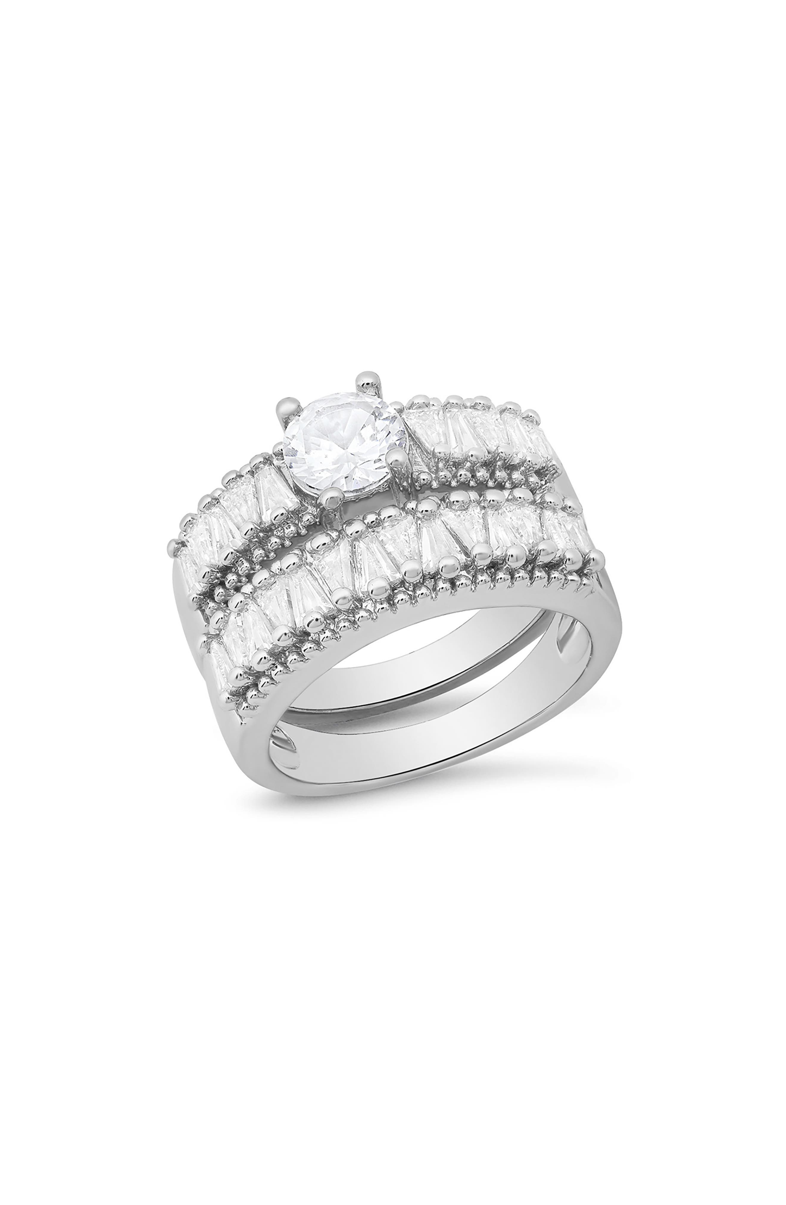 HMY JEWELRY Round & Tapered Baguette Cut Simulated Diamond Ring
