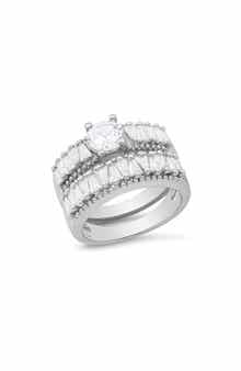 Round & Tapered Baguette Cut Simulated Diamond Ring