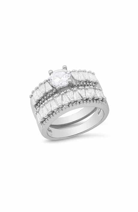 HMY JEWELRY Round & Tapered Baguette Cut Simulated Diamond Ring