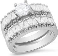 HMY JEWELRY Round & Tapered Baguette Cut Simulated Diamond Ring