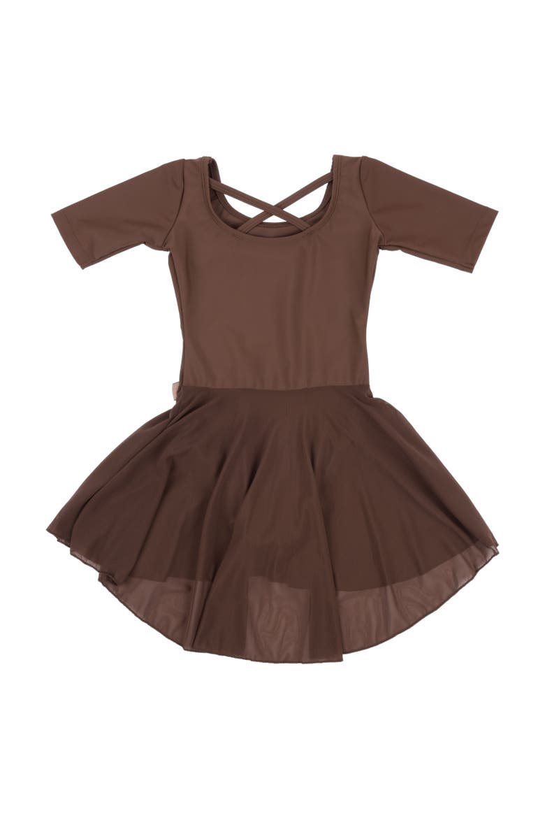 Girls Short Sleeve Skirted Leotard, Alternate, color, BROWN