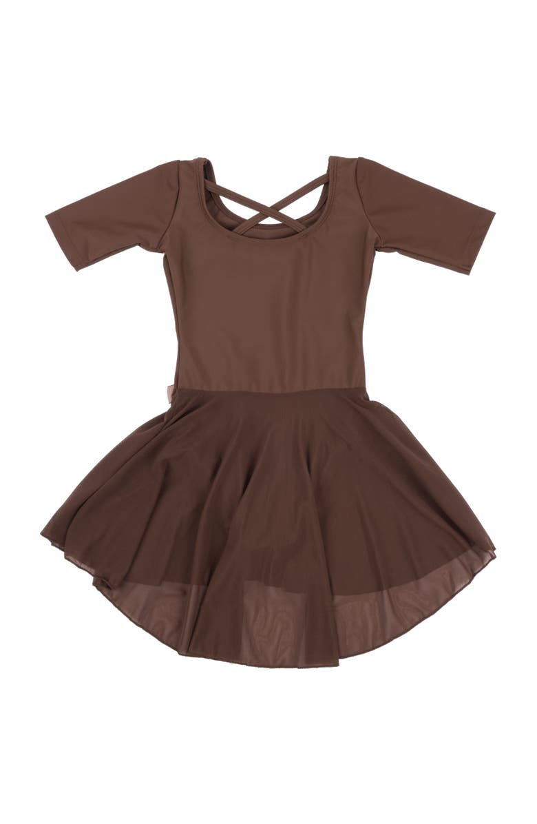 Leveret Girls Short Sleeve Skirted Leotard, Alternate, color, Brown