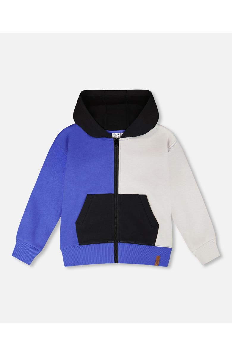 Deux par Deux Long Sleeve Full Length Zipper Hooded French Terry Cardigan, Main, color, Royal Blue