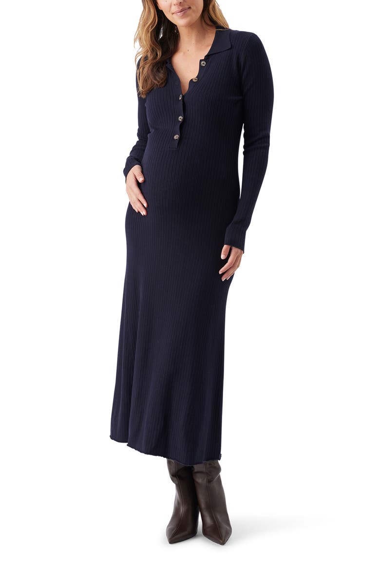 Hollie Polo Rib Knit Maternity/Nursing Dress, Alternate, color, Midnight