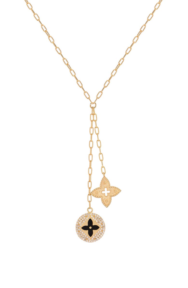 GABI RIELLE 14K Gold Vermeil CZ Enamel Clover Necklace, Main, color, 