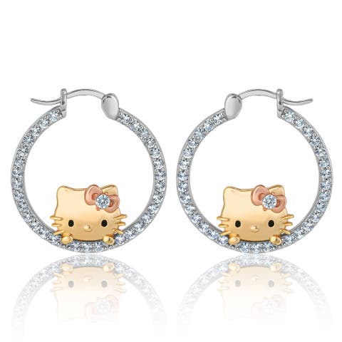 Tri-Color Pop Up White Sapphire Hoop Earrings