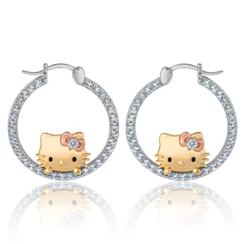Hello Kitty Tri-color Pop Up White Sapphire Hoop Earrings In Metallic
