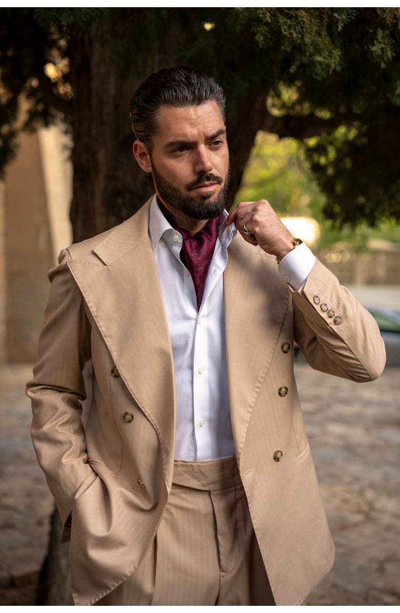 Elizabetta Portofino - Silk Ascot Cravat Tie for Men, Alternate, color, Burgundy