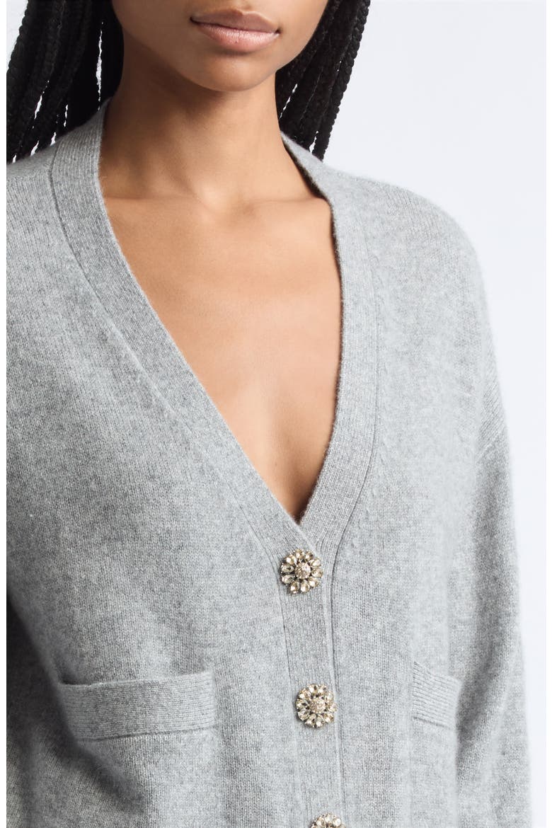 Kavita Rhinestone Cashmere Cardigan, Alternate, color, HEATHER GREY