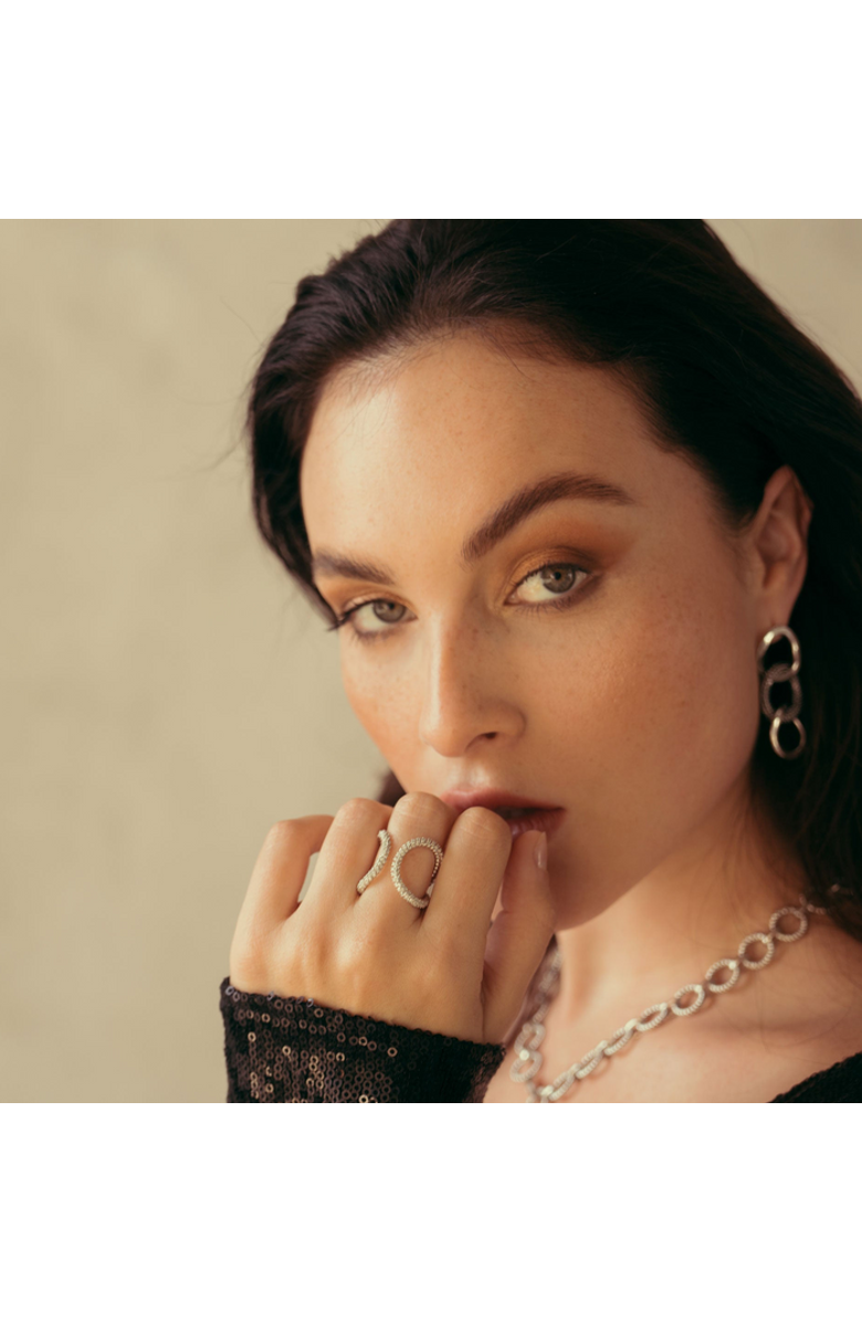 ZARUX Modern Rope Ring with Moissanite stone, Alternate, color, White Gold