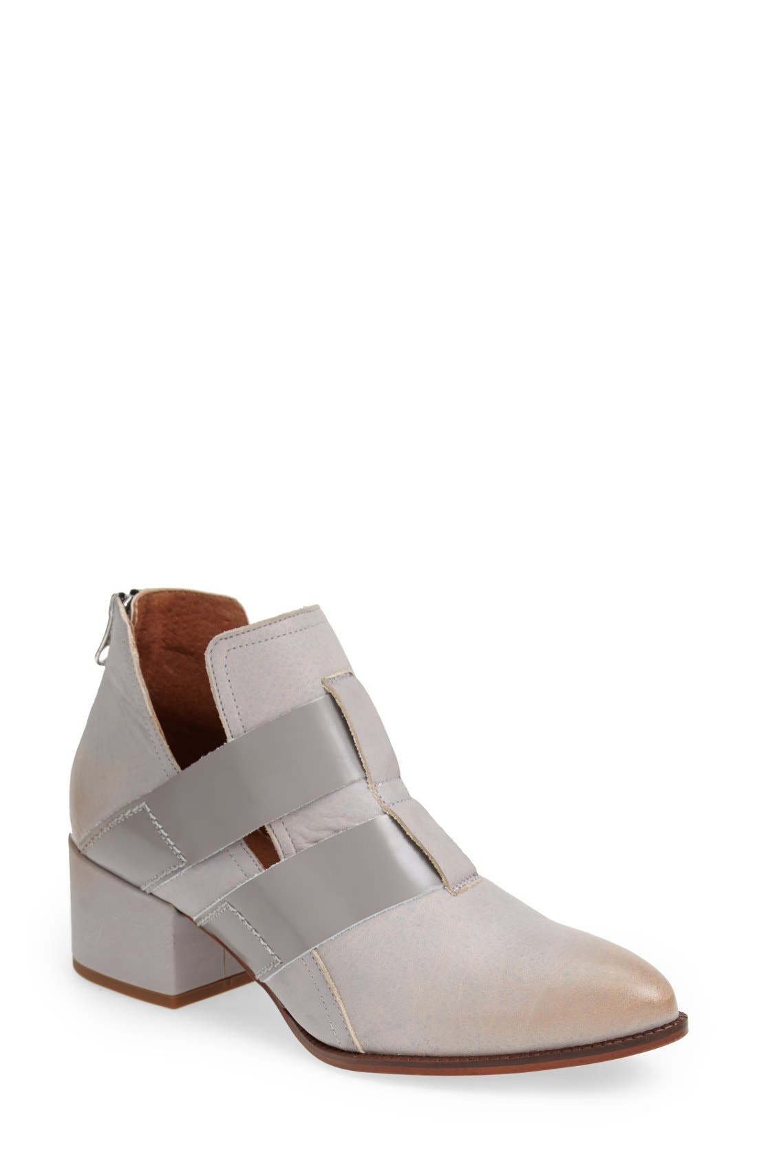 'Alice' Pointy Toe Leather Ankle Bootie, Main, color, GREY