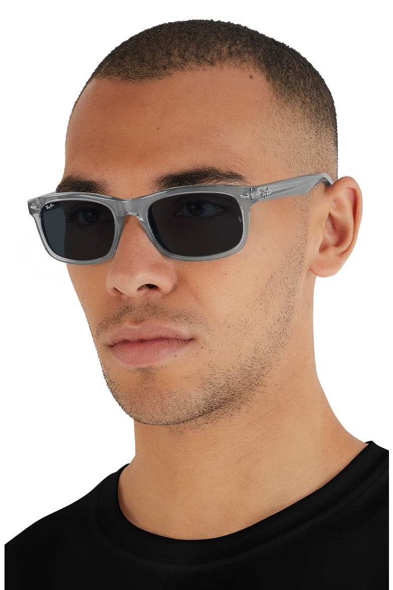 60mm Rectangle Sunglasses, Alternate, color, TRANSPARENT GREY / BLUE