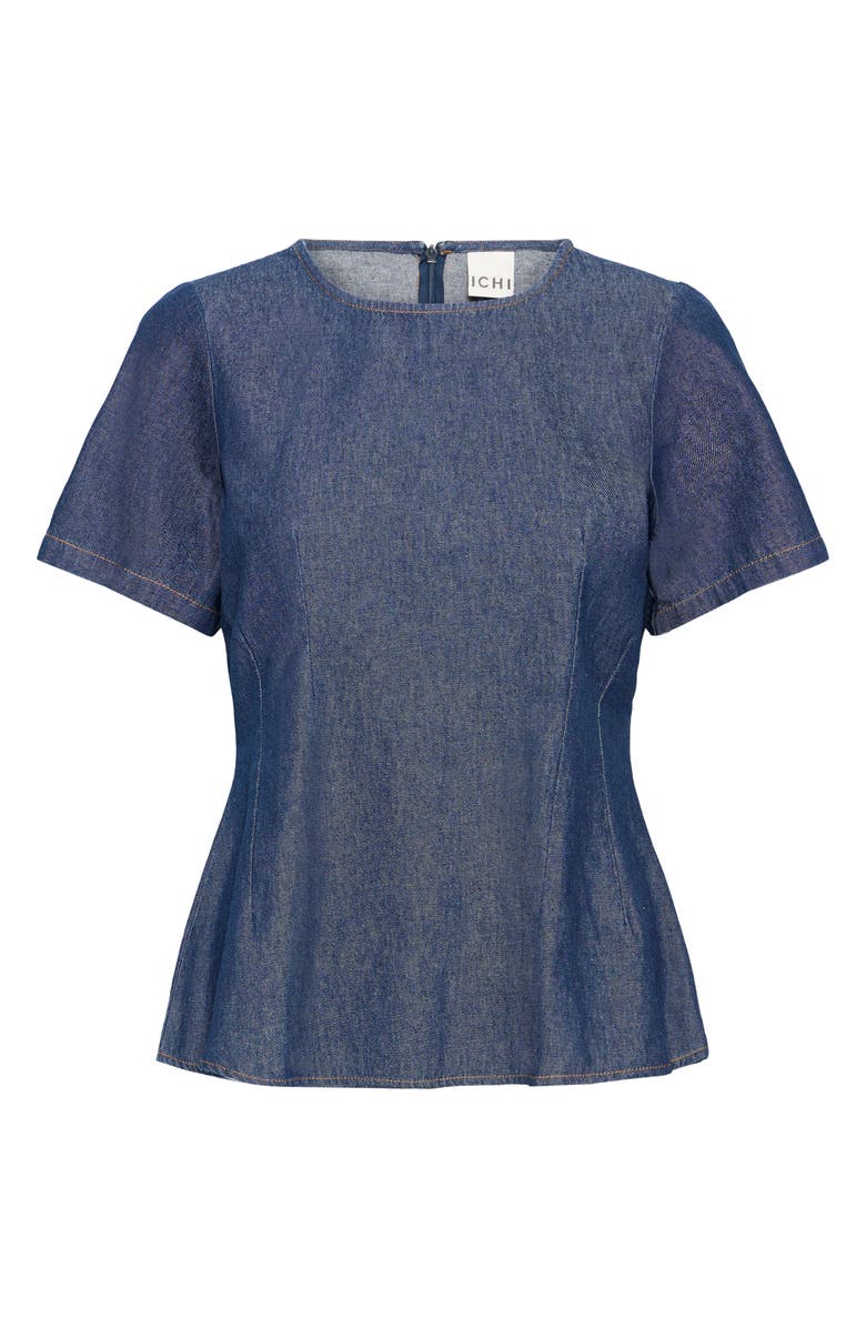 ICHI Ihtulle Denim Peplum Top, Alternate, color, Denim Authentic Blue