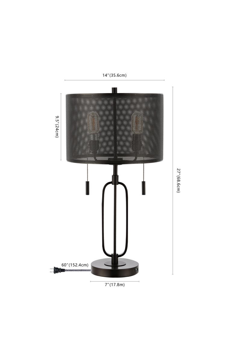 JONATHAN Y Hank 27" 2-Light Industrial Farmhouse Iron LED Table Lamp with USB Charging Port, Oil Rubbed Bronze, Alternate, color, Oil Rubbed Bronze