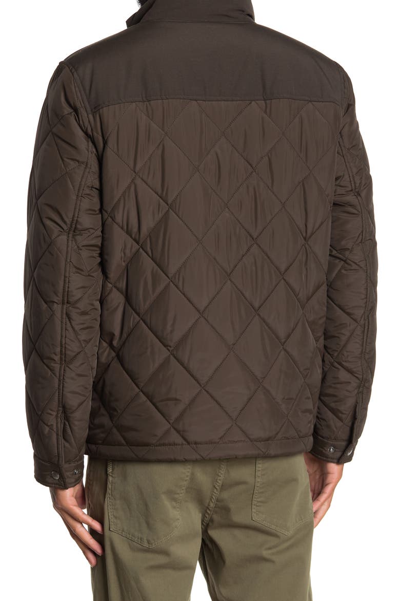 COLE HAAN Mixed Media Faux Shearling Lined Diamond Quilted Jacket, Alternate, color, OLIVE