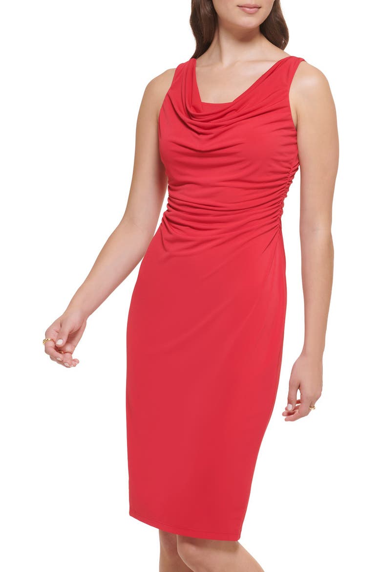 Cowl Neck Jersey Sheath Dress, Alternate, color, RED
