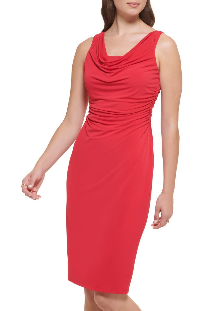 Kensie Cowl Neck Jersey Sheath Dress, Alternate, color, Red