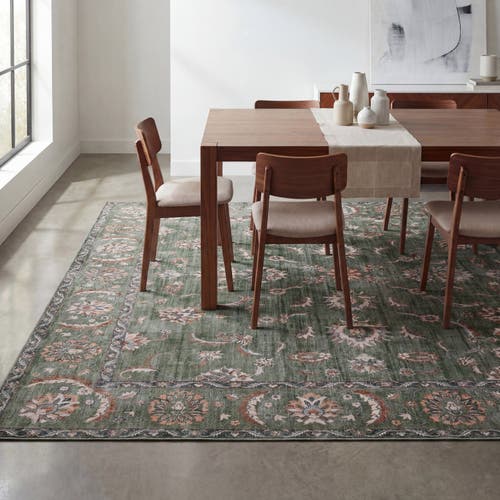 Jonathan Y Arabella Vintage Floral Border Non-slip Machine-washable Ivory/gray 2 Ft. X 8 Ft. Runner In Green/brown