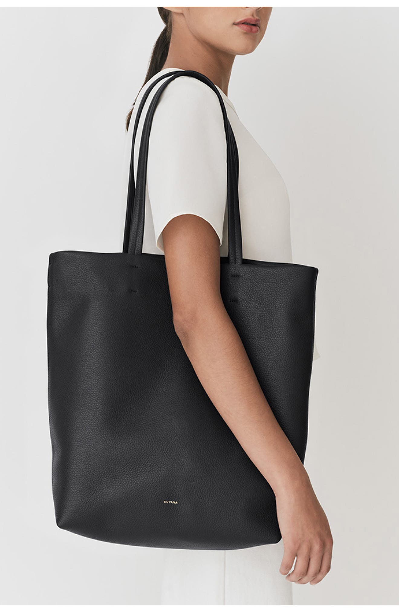 Tall Easy Leather Tote, Alternate, color, BLACK