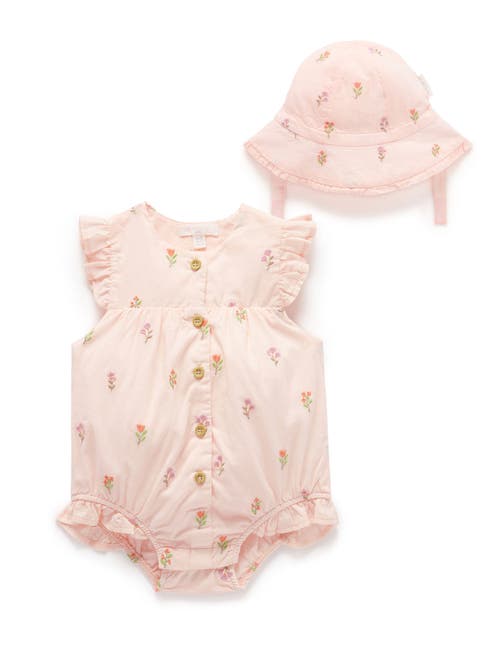 Purebaby Embroidered Bodysuit & Sunhat In Pink