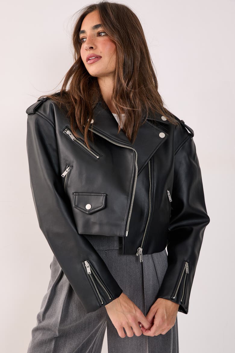 Faux Leather Boxy Biker, Main, color, Black