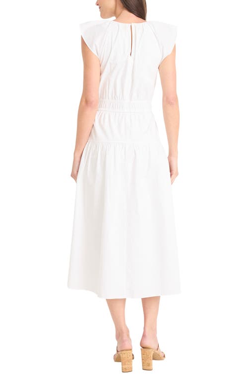 Maggy London Stretch Cotton Tiered Midi Dress In Brilliant White
