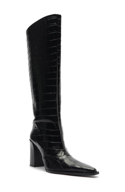 Schutz Raffaela Up Block Pointed Toe Knee High Boot in Black 