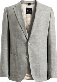 BOSS Hutson Slim Fit Grey Mélange Slub Cotton Blend Sport Coat