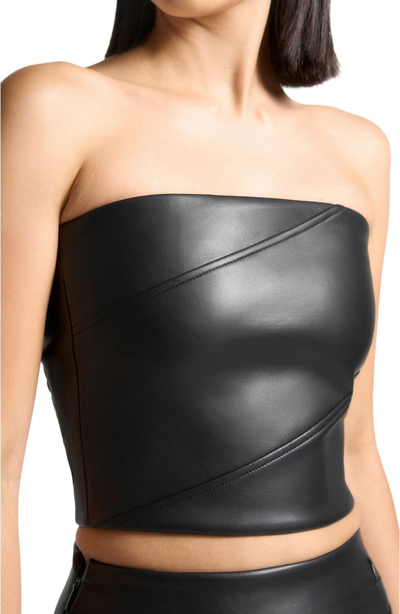 Manière De Voir Bandeau Leather Corset Top, Alternate, color, Black