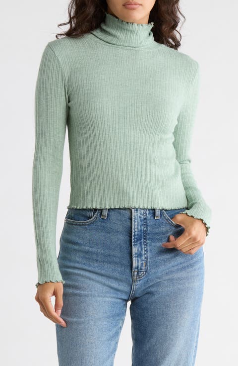 Ribbed Long Sleeve Turtleneck Crop Top