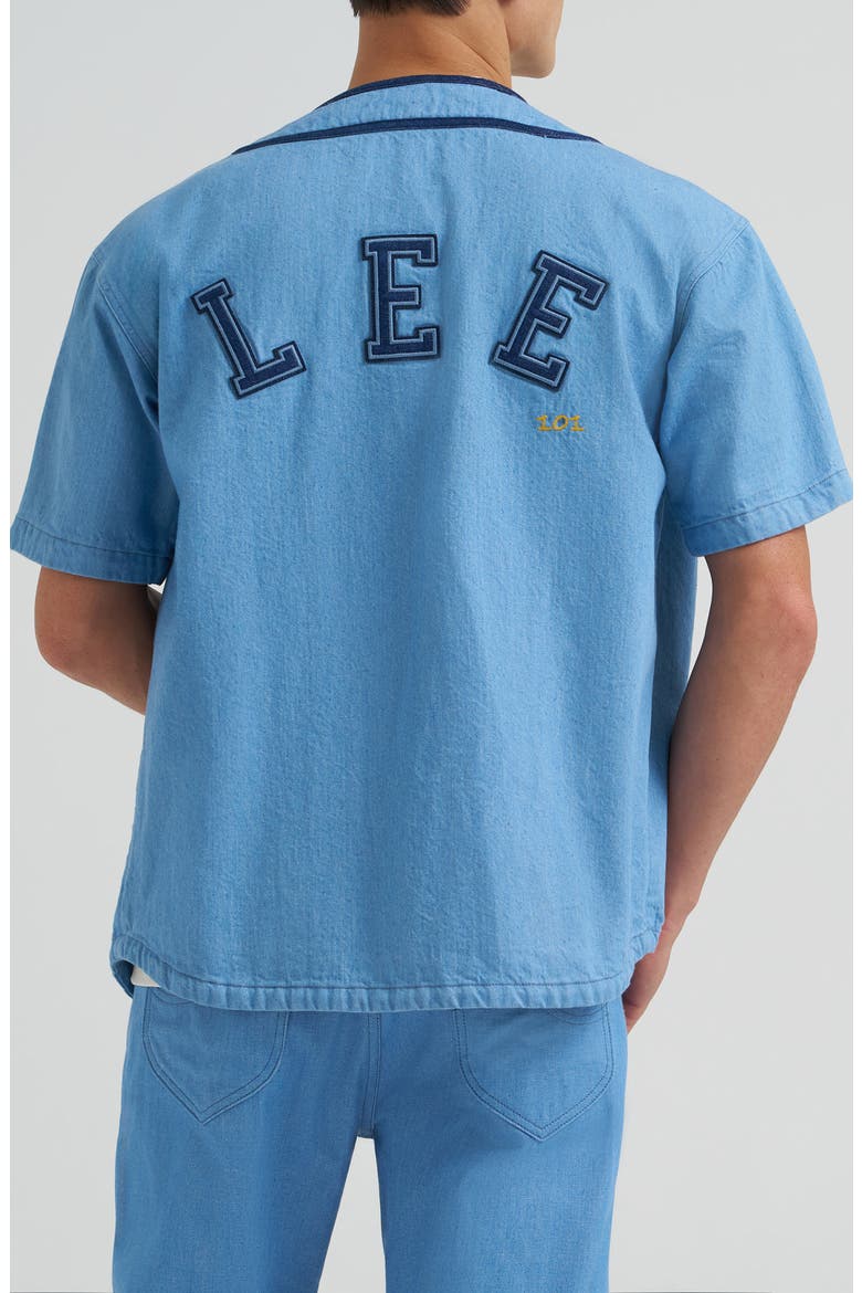 101 Denim Baseball Button-Up Shirt, Alternate, color, DRY LOW DIP