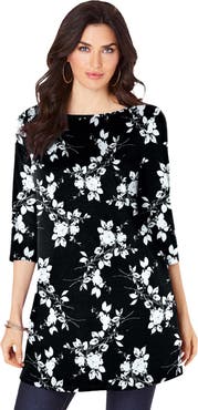 Roaman's Plus Size Cotton Ultimate Boatneck Tunic With Side Slits