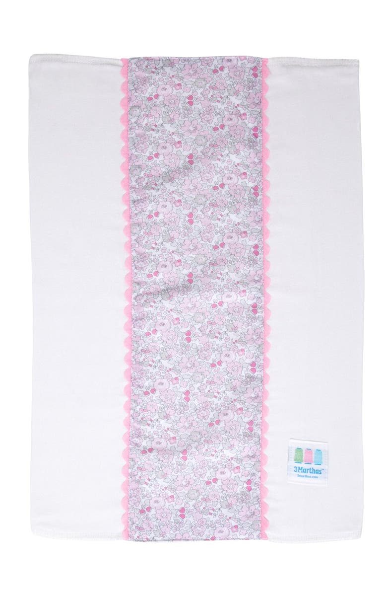 3 Marthas Floral Fancy Fabric Burp Cloth, Alternate, color, Elephant Floral /Pink Trim