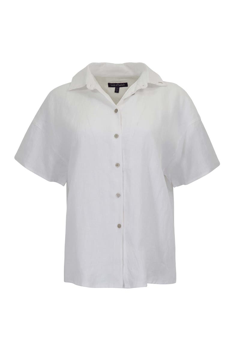 Womens Short Sleeve Linen Shirt, Alternate, color, WHITE