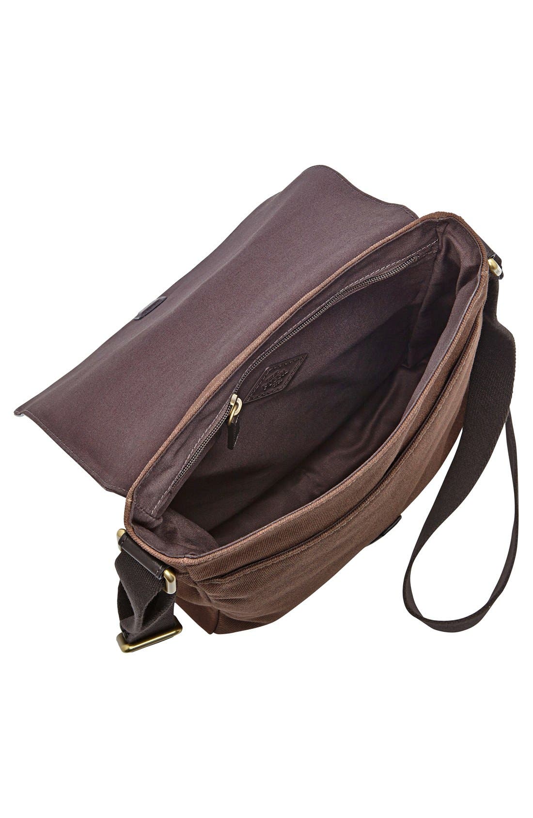'Trevor' Twill & Leather City Bag, Alternate, color, DARK BROWN