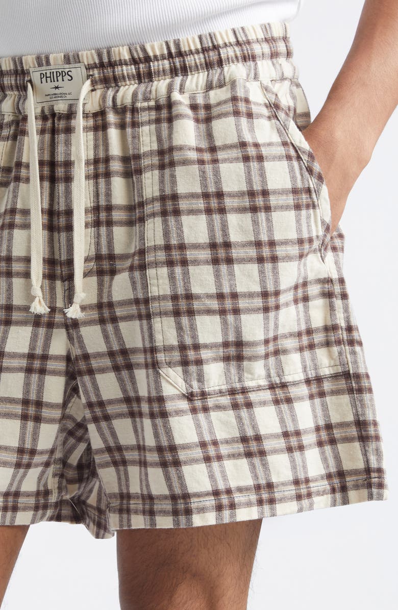 PHIPPS Kennedy Plaid Cotton Flannel Shorts, Alternate, color, Sand Plaid