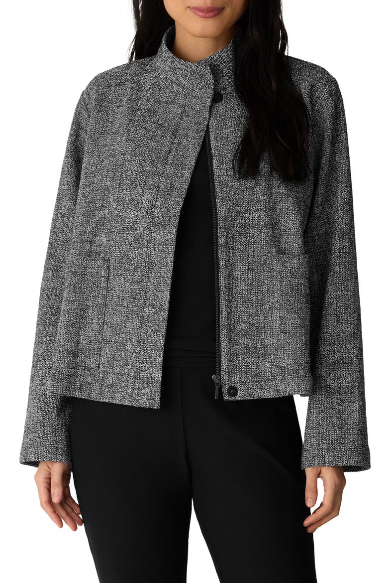 Stand Collar Stretch Cotton Jacket, Main, color, BLACK/ WHITE