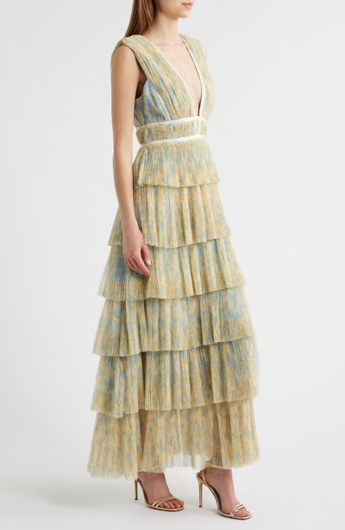 Shop Hutch Plunge Neck Tiered Tulle Dress In Sky Floral