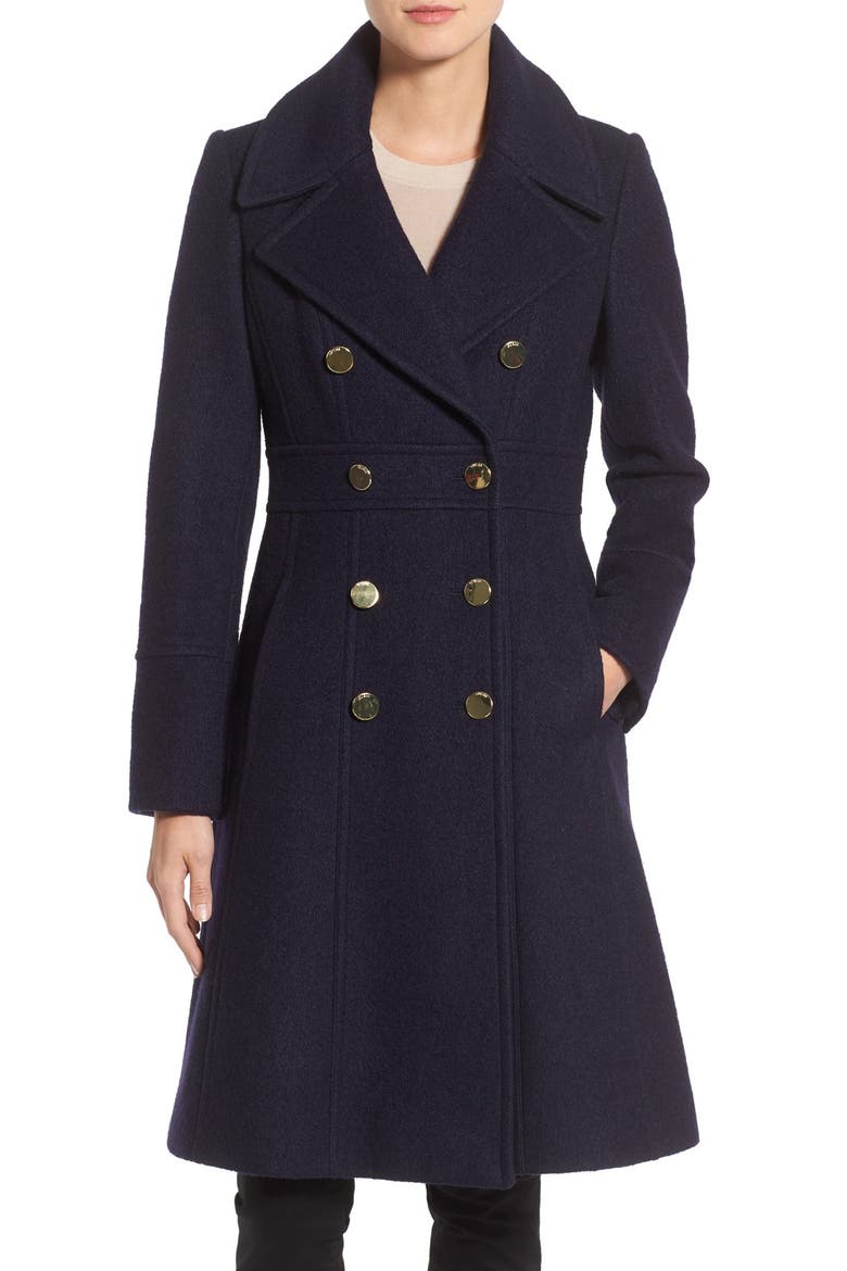 Fit & Flare Military Coat, Main, color, NAVY