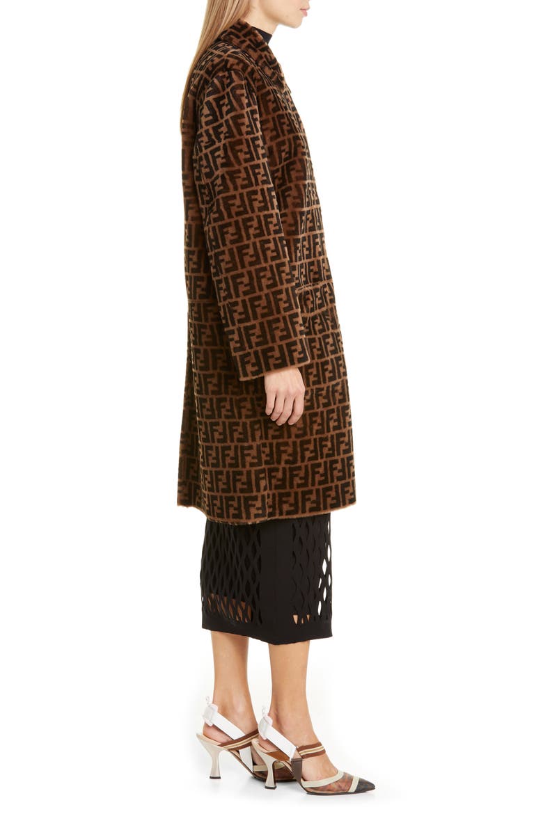 Reversible FF Logo Genuine Shearling Coat, Alternate, color, BLACK/ BROWN