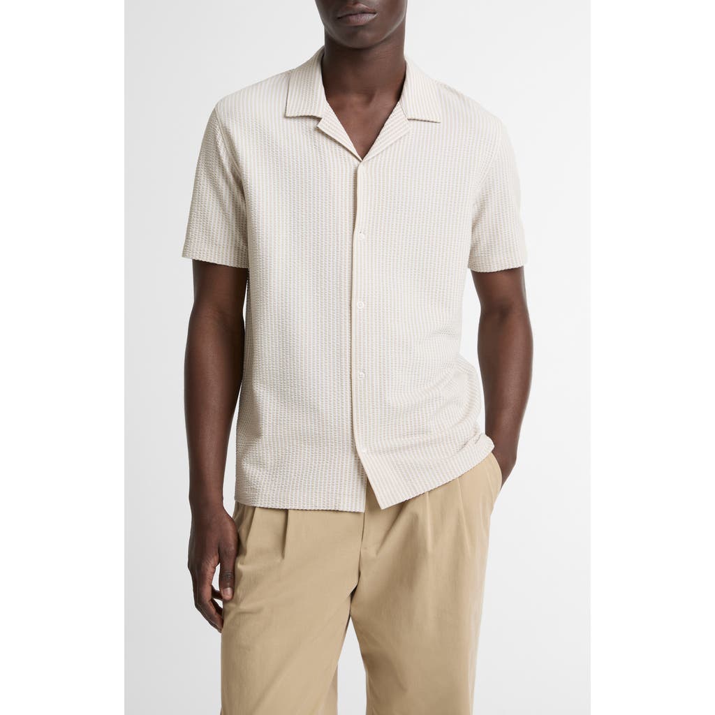 Vince Stripe Seersucker Button Down Top in Mineral/optic White at Nordstrom, Size Medium