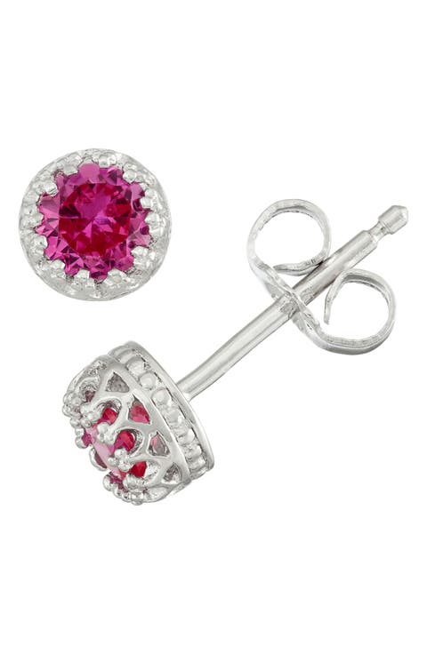 Sterling Silver Stone Crown Stud Earrings