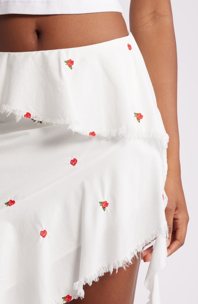 Mistress Rocks Rose Embroidered Ruffle Asymmetric Skirt, Alternate, color, Cloud