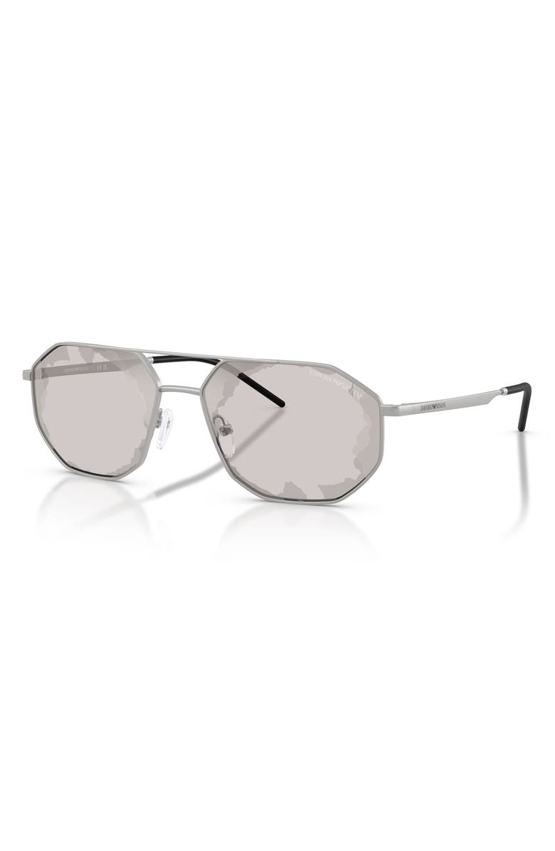 Emporio Armani 58mm Aviator Sunglasses, Alternate, color, Matte Silver / Smoke Black