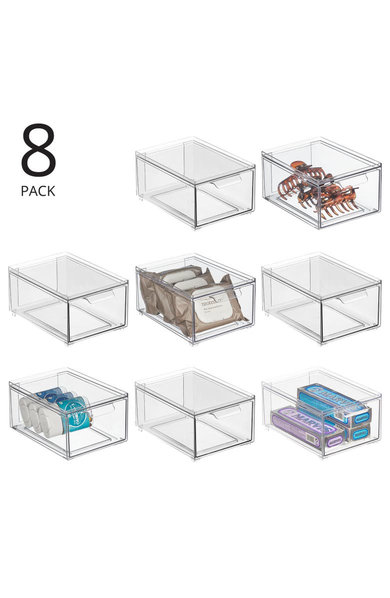 mDesign Plastic Stackable Bathroom Storage Organizer with Drawer, 8 x 6 x 4 - 8 Pack, Alternate, color,