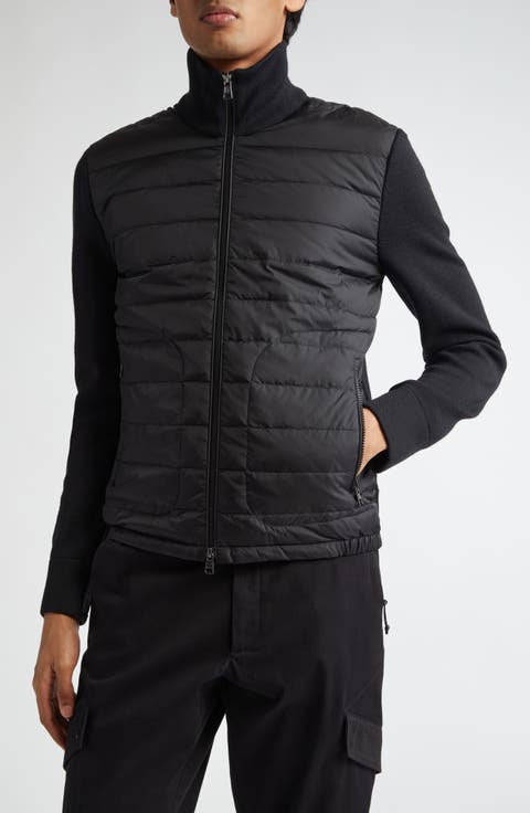 Quilted Nylon & Knit Cardigan