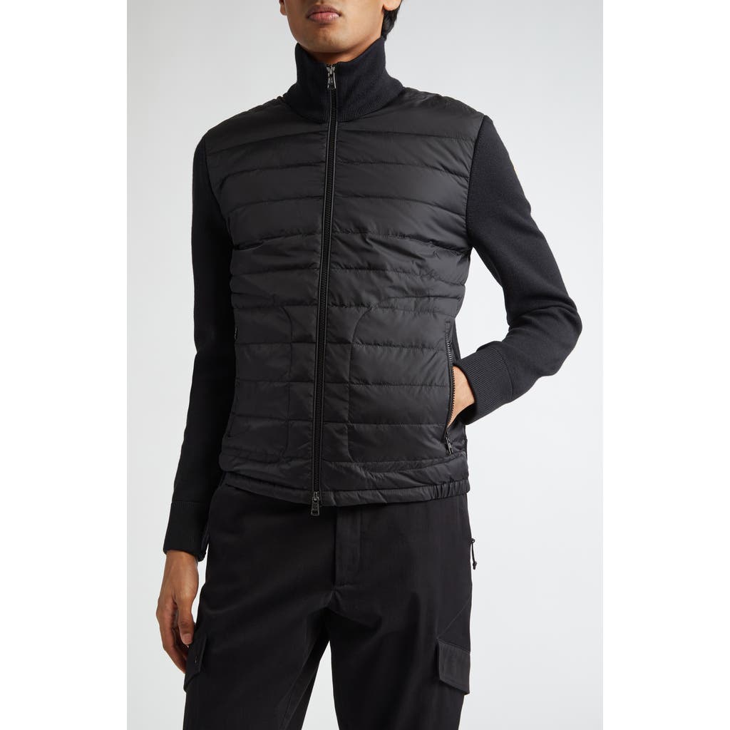 Moncler Wool Blend Tricot Down Jacket In Navy