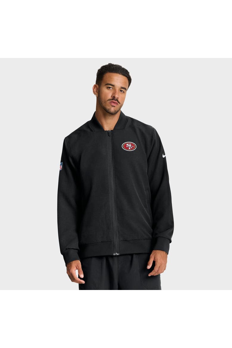 Men's Nike Black San Francisco 49ers Sideline Powerful Blocking Full-Zip Bomber Jacket, Main, color, Black