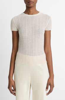 Vince Waffle Stitch Short Sleeve Cashmere & Silk Sweater