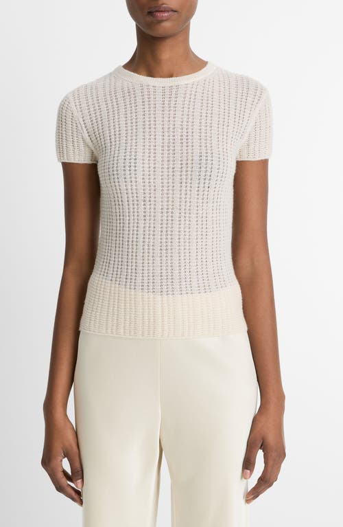 Vince Waffle Knit Short Sleeve Crew Neck Top In White Sand In White Sand